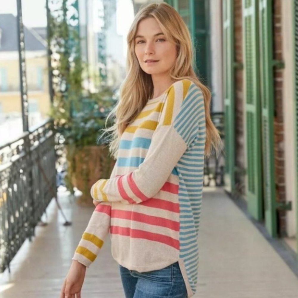 Sundance Colorful Striped Pastels Hi Low Sweater